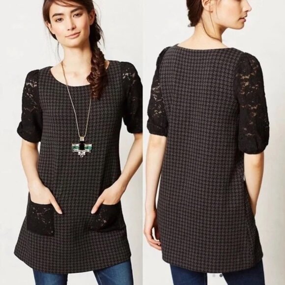 Anthropologie Postmark Black and Gray Checked Mini Dress - Picture 1 of 7